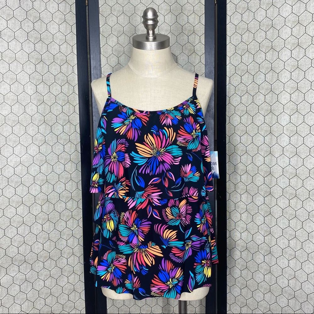 American Beach Multi Color Floral Print Ruffle Tankini Top